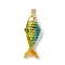 Brass Enamel Pendants, Fish Charms, Golden, Green, 32x11.5x7mm, Hole: 4x2.5mm
