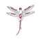 Dragonfly Alloy Rhinestone Brooches for Backpack Clothes, Rose, 70.5x59mm
