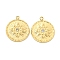 PVD Vacuum Plating 304 Stainless Steel Pendants, with Crystal Rhinestone, Flat Round with Flower Charms, Real 18K Gold Plated, 17.5x15x2mm, Hole: 1.2mm