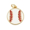 Brass Enamel Pendants, Baseball Charm, with Jump Ring, Lead Free & Cadmium Free, Long-Lasting Plated, Rack Plating, Real 18K Gold Plated, White, 17.5x15x2mm, Hole: 3.4mm
