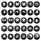 30Pcs 15 Style Handmade Lampwork Beads, with Golden Plated Brass Etched Metal Embellishments, Flat Round with Mixed Pattern, Black, 8x5~6mm, Hole: 0.8mm, 2pcs/style