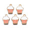 Alloy Enamel Pendants, Cupcake, Light Gold, Salmon, 16x11x2mm, Hole: 1.4mm