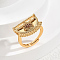 Brass Micro Pave Cubic Zirconia Finger Rings for Women, Fan, Pale Violet Red, 20x15mm