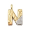 Brass Micro Pave Cubic Zirconia Pendants, Cadmium Free & Nickel Free & Lead Free, Letter Charms, Real 18K Gold Plated, Letter N, 27x18mm, Hole: 5x2.5mm