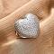 Brass Micro Pave Cubic Zirconia Adjustable Open Cuff Rings for Women, Cadmium Free & Lead Free, Heart, Platinum, 24x25.5mm, Inner Diameter: Adjustable