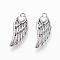 304 Stainless Steel Pendants, Wings with Heart, Antique Silver, 20x8x2.5mm, Hole: 1.6mm