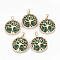 Synthetic Malachite Pendants, with Brass Findings, Flat Round with Tree of Life, Dyed, Golden, 30.5x27x8mm, Hole: 7x3mm