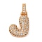 Brass Micro Pave Cubic Zirconia Pendants, Nickel Free, Real 18K Gold Plated, Clear, Letter J, 18.5~24x12.5~25.5x5~5.5mm, Hole: 5x3mm
