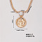 Fashion Brass Rhinestones Flat Round Pendant Necklace for Women, Unique and Versatile, Golden, 15.75 inch(400mm)