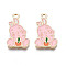 Alloy Enamel Pendants, Cadmium Free & Nickel Free & Lead Free, Light Gold, Rabbit with Carrot, Pink, 21.5x13x2mm, Hole: 2mm