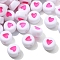 100Pcs Opaque Acrylic Beads, with Enamel, Flat Round with Heart, Hot Pink, 7x3.5mm, Hole: 1.2mm