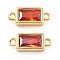 Brass Pave Glass Rectangle Connector Charms, Rack Plating, Long-Lasting Plated, Real 18K Gold Plated, Dark Red, 15x6x3mm, Hole: 1.2mm