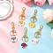 5Pcs 5 Styles Flat Round with Dog Pattern Alloy Enamel Keychains, with Brass Bell Charm & Alloy Swivel Clasps & Iron Split Key Rings, Golden, Mixed Color, 86mm