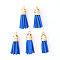 Faux Suede Tassel Pendant Decorations, with CCB Plastic Cord Ends, Light Gold, Royal Blue, 33~35x10mm, Hole: 2.5mm