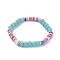 Kids Stretch Bracelets, with Polymer Clay Heishi Beads, Faceted Glass Beads and Brass Rhinestone Beads, Medium Turquoise, Inner Diameter: 1-7/8 inch(4.7cm)