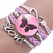 Imitation Leather Multi-strand Bracelets for Women, October Breast Cancer Pink Awareness Ribbon Alloy Glass Bracelet, Plum, 6-1/4 inch(16cm)