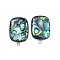 304 Stainless Steel Pave Natural Paua Shell Stud Earring Findings, Rectangle, Stainless Steel Color, 25x17mm, Hole: 2mm, Pin: 1mm