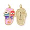 Brass Micro Pave Clear Cubic Zirconia Pendants, Cadmium Free & Nickel Free & Lead Free, Real 18K Gold Plated, with Enamel and Jump Ring, Abstract Face Charms, Pink, 26x15x2mm, Jump Ring: 5x0.8mm, Inner Diameter: 3.2mm