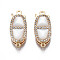 Brass Micro Pave Clear Cubic Zirconia Fishhook Clasps, with Shell, Nickel Free, Oval, Real 18K Gold Plated, 20.5x8x4mm, Hole: 1.2x1.4mm, 1pc/set