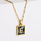 304 Stainless Steel Pave Natural Paua Shell Rectangle Initial Pendant Necklaces for Women, Real 18K Gold Plated, Letter E, 17.72 inch(45cm)
