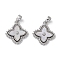 Brass & Shell & Clear Cubic Zirconia Pendants, Cadmium Free & Nickel Free & Lead Free, Flower Charms, Platinum, 19x16.5x3mm, Hole: 4x2.5mm