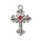 Alloy with Ruby Rhinestone Big Pendants, Cross Charms, Platinum, 55x38x6mm, Hole: 5mm