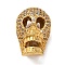 Rack Plating Brass with Cubic Zirconia Beads, Cadmium Free & Lead Free, Long-Lasting Plated, Skull, Real 18K Gold Plated, 17x11.5x11mm, Hole: 1.2~1.6mm