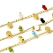 Brass Flat Round Link Chains, with Glass, Rack Plating, Long-Lasting Plated, Lead Free & Cadmium Free, Real 18K Gold Plated, Soldered, with Spool , Colorful, 3x2x0.5mm and 8.5x5x2.5mm and 9x3.7mm