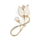Tulip Alloy Rhinestone Brooches, with ABS Imitation Pearl, Golden, 52x30mm