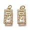 Brass Micro Pave Clear Cubic Zirconia Charms, Long-Lasting Plated, with Jump Rings, Rectangle with Key, Real 18K Gold Plated, 14.5x7x2mm, Jump Ring: 4x1mm, 2mm Inner Diameter