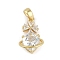 Brass Clear Glass Pendants, Heart with Flower, Real 18K Gold Plated, 18.5x11.5x6.5mm, Hole: 4.5x3.5mm.