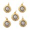 Brass Micro Pave Cubic Zirconia Pendants, with Enamel, Long-Lasting Plated, Cadmium Free & Lead Free, Flat Round with Evil Eye, Real 18K Gold Plated, 15x12.5x3.5mm, Hole: 3.6mm