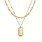 Brass Micro Pave Clear Cubic Zirconia Rectangle with Initial Pendant Double Layer Necklaces for Women, with 201 Stainless Steel Chain, Golden, Letter L, 15.75~19.69 inch(40~50cm)