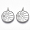 Brass Micro Pave Clear Cubic Zirconia Pendants, Flat Round, Nickel Free, Real Platinum Plated, 25x23x2.5mm, Jump Ring: 5x0.8mm, Inner Diameter: 3mm