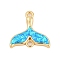 Brass & Synthetic Opal Whale Tail Connector Charms, Long-Lasting Plated, Rack Plating, Lead Free & Cadmium Free, Deep Sky Blue, Real 18K Gold Plated, 14x14.5x2mm, Hole: 1.4mm