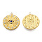 304 Stainless Steel Pendants, with Montana Rhinestone, Flat Round with Eye, Real 18K Gold Plated, 23x21x3mm, Hole: 1.5mm
