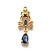 Brass Micro Pave Cubic Zirconia Pendants, Cadmium Free & Nickel Free & Lead Free, Flower Charms, Real 18K Gold Plated, Royal Blue, 23.5x9.5x4mm, Hole: 1.2mm