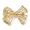 Hollow Bowknot Alloy Brooches, with Plastic Pearl Beads, for Backpack Clothes, Golden, 33.5x42mm