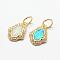 Brass Micro Pave Cubic Zirconia Charms, with Synthetic Opal, Palm, Golden, Mixed Color, 15x10x2mm, Hole: 5mm