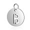 Non-Tarnish 304 Stainless Steel Charms, Flat Round with Letter, Stainless Steel Color, Letter.B, 12x1mm, Hole: 2.5mm