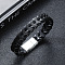 Leather Woven Flat Cord Bracelets, with Magnetic Clasp, Black, 8-7/8 inch(22.5cm)