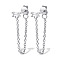 Anti-Tarnish Rhodium Plated Platinum 925 Sterling Silver Chains Front Back Stud Earrings, with Rectangle Cubic Zirconia, Clear, 48x4mm