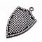 Brass Micro Pave Cubic Zirconia Pendants, Shield, Gunmetal, 32.5x19.5x2.5mm, Hole: 1mm