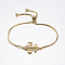 Adjustable Brass Micro Pave Cubic Zirconia Bolo Bracelets, Slider Bracelets, with Brass Box Chains, Fleur De Lis, Golden, 10-1/4 inch(260mm)