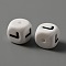 Food Grade Eco-Friendly Silicone Beads, White Cube with Black Letter, Letter.L, 12x12x12mm, Hole: 2mm