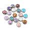 Rack Plating Brass Beads, with Synthetic Opal, Flat Round, Golden, Mixed Color, 9x9x6mm, Hole: 1.2mm