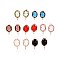 Brass Stud Earring Findings, with Glass and Loop, Long-Lasting Plated, Cadmium Free & Nickel Free & Lead Free, Oval, Light Gold, Mixed Color, 11.5x7.5mm, Hole: 1mm, Pin: 0.7mm