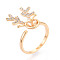 Antler Brass Micro Pave Clear Cubic Zirconia Cuff Ring Settings, for Half Drilled Beads, Cadmium Free & Nickel Free & Lead Free, Real 18K Gold Plated, Pin: 0.9mm, 19mm, Inner Diameter: 16.8~17.5mm