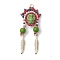 Seed Glass & Synthetic Turquoise Pendant, with Alloy Feather and 304 Stainless Steel Jump Rings, Golden, Skull, For Halloween, Olive Drab, 55x22x9.5mm