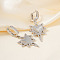 Brass Clear Cubic Zirconia Star with Heart Hoop Earrings, Silver, 45x21mm